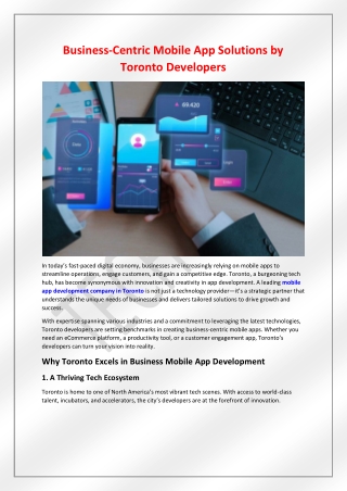 Business Centric Mobile App Solutions by Toronto Developers