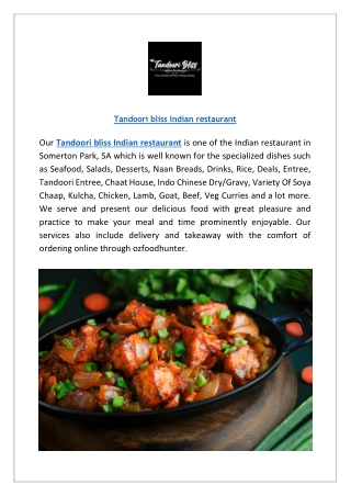 Tandoori Bliss Indian Restaurant | Somerton Park – Menu