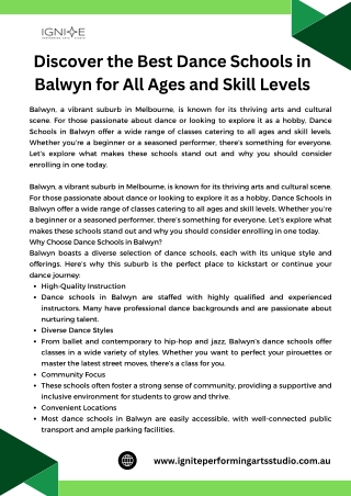 Discover the Best Dance Schools in Balwyn for All Ages and Skill Levels