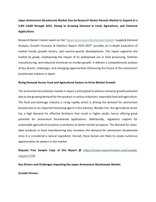 Japan Ammonium Bicarbonate Market trends 2037