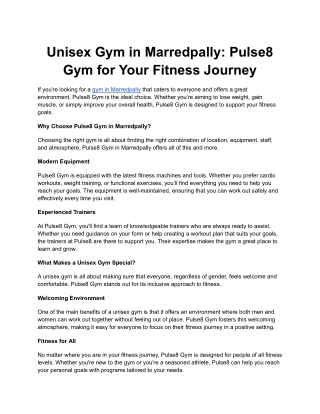 Unisex Gym in Marredpally_ Pulse8 Gym for Your Fitness Journey