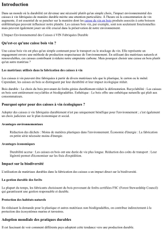 L'Impact Environnemental des Caisses à VIN Fabriquées Durable