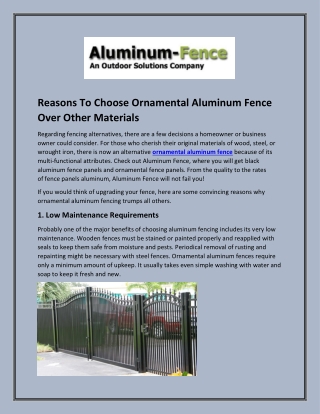 Reasons To Choose Ornamental Aluminum Fence Over Other Materials