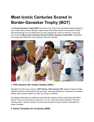 Most Iconic Centuries Scored in Border-Gavaskar Trophy (BGT)