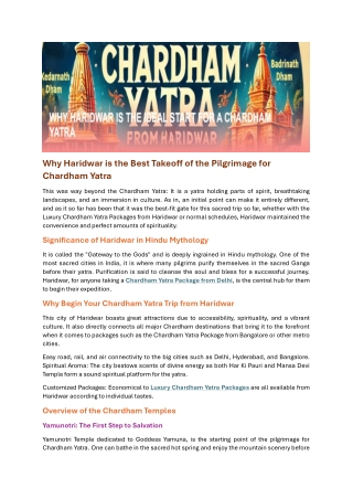Why Haridwar is the Best Takeoff of the Pilgrimage for Chardham Yatra