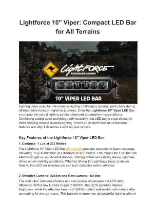 Lightforce 10" Viper: Compact LED Bar for All Terrains