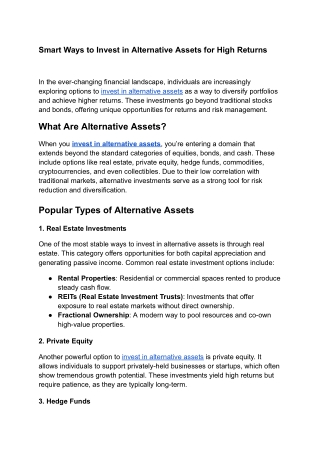 Smart Ways to Invest in Alternative Assets for High Returns