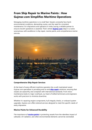 From Ship Repair to Marine Paints: How Gujmar.com Simplifies Maritime Operations