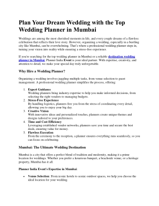 Plan Your Dream Wedding with the Top Wedding Planner in Mumbai