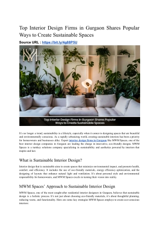 Top Interior Design Firms in Gurgaon Shares Popular Ways to Create Sustainable Spaces - MWM Spaces - Nov'24