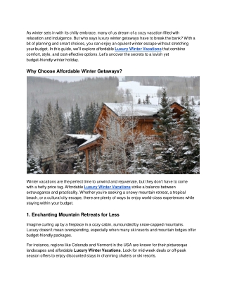 Top Luxury Winter Vacations to Experience This Season
