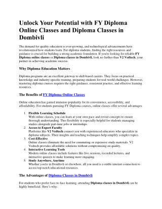 Unlock Your Potential with FY Diploma Online Classes in Dombivli