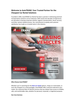 Welcome to AutoTRANZ Your Trusted Partner for the Cheapest Car Rental Solutions