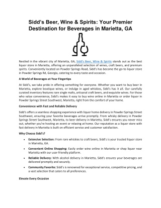 Sidd’s Beer, Wine & Spirits: Your Destination for Beverages in Marietta, GA