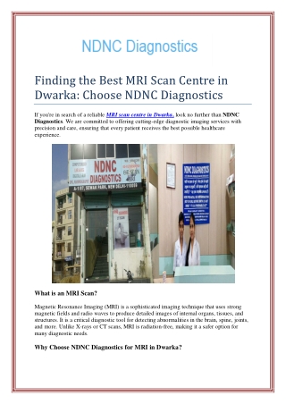 Finding the Best MRI Scan Centre in Dwarka: Choose NDNC Diagnostics