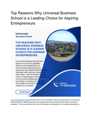 Top Reasons Why Universal Business School is a Leading Choice for Aspiring Entrepreneurs
