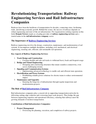 Revolutionizing Transportation - Deepak Towers