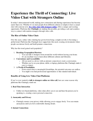 Thrill of Connecting Live Video Chat with Strangers Online