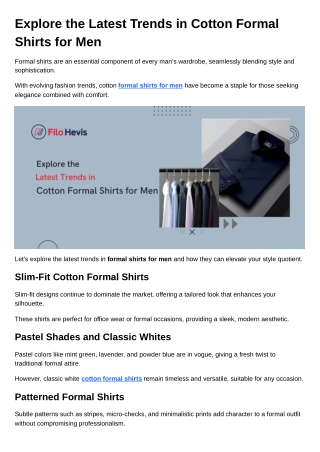 Explore the Latest Trends in Cotton Formal Shirts for Men