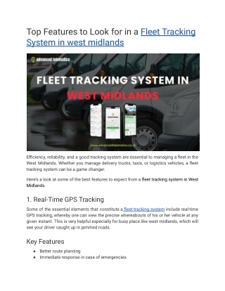 Top Features to Look for in a Fleet Tracking System in west midlands