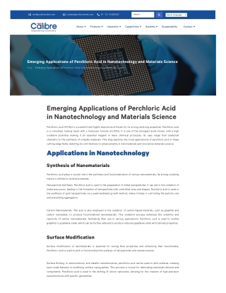 Perchloric Acid: A Key Player in Advancing Nanotechnology and Materials Science.