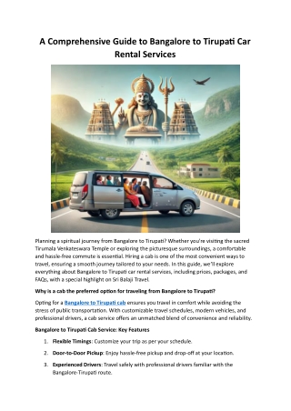 A Comprehensive Guide to Bangalore to Tirupati Car Rental Services