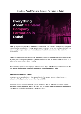 Everything About Mainland Company Formation in Dubai - Nimbus Counsultancy