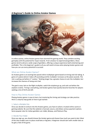 A Beginner’s Guide to Online Aviator Games