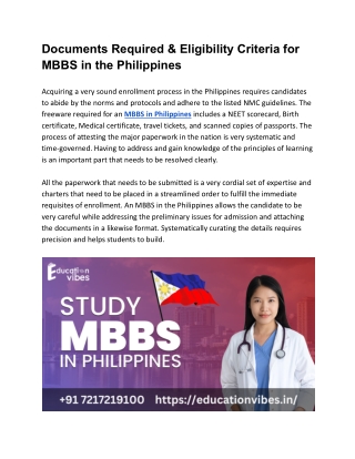 Documents Required & Eligibility Criteria for MBBS in Philippines