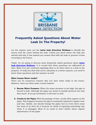 Frequently Asked Questions About Water Leak In The Property