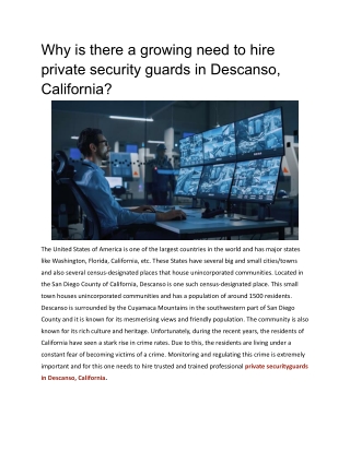 Why is there a growing need to hire private security guards in Descanso, California
