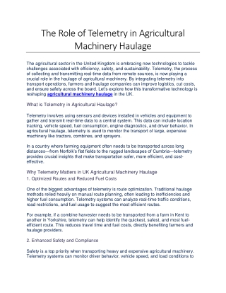 The Role of Telemetry in Agricultural Machinery Haulage