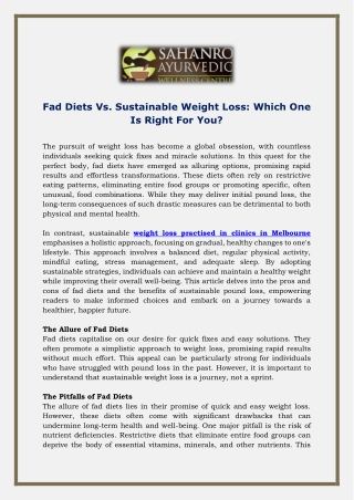 Fad Diets Vs. Sustainable Weight Loss - Which One Is Right For You