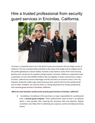 Hire a trusted professional from security guard services in Encinitas, California