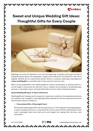 Sweet and Unique Wedding Gift Ideas: Thoughtful Gifts for Every Couple