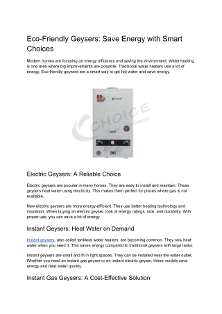 Eco-Friendly Geysers_ Save Energy with Smart Choices