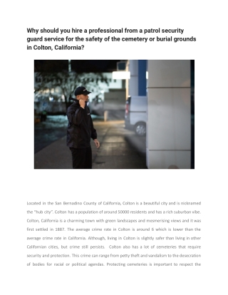 Why should you hire a professional from a patrol security guard service for the safety of the cemetery or burial grounds