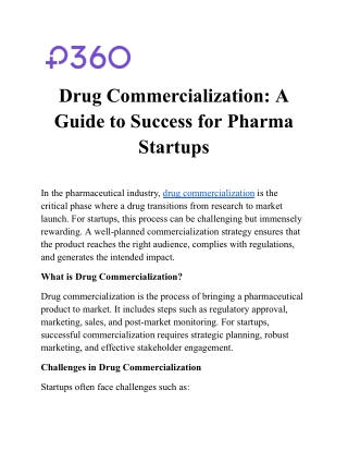 Drug Commercialization: A Guide to Success for Pharma Startups