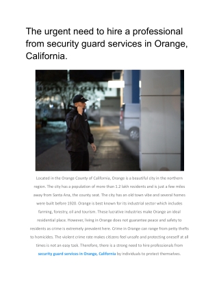 The urgent need to hire a professional from security guard services in Orange, California