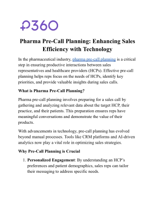 Pharma Pre-Call Planning: Enhancing Sales Efficiency with Technology