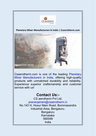 Planetary Mixer Manufacturers In India  Csaerotherm.com