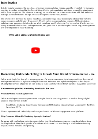 Harnessing Online Marketing to Elevate Your Brand Presence in San Jose