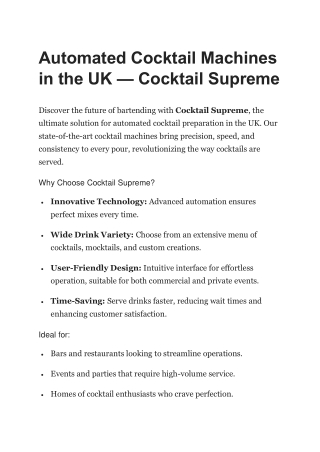 Automated Cocktail Machines in the UK — Cocktail Supreme