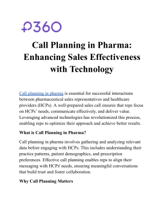 Call Planning in Pharma: Enhancing Sales Effectiveness with Technology