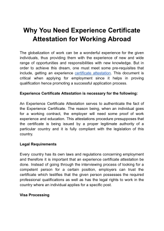 Why You Need Experience Certificate Attestation for Working Abroad.docx