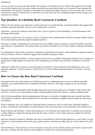 Your Ultimate Guide to Hiring a Roof Contractor in Carlsbad