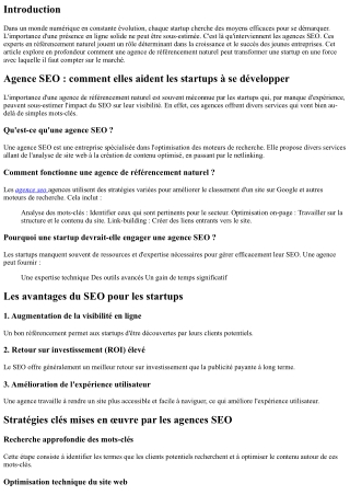Agence SEO : comment elles aident les startups à se développer