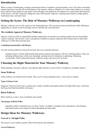 Setting the Scene: The Role of Masonry Walkways in Landscaping