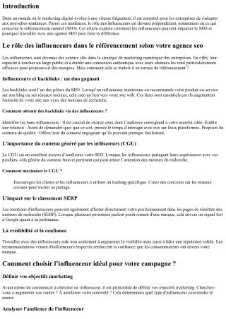 Le rôle des influenceurs dans le référencement selon votre agence seo
