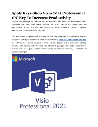 Apply Keys-Shop Visio 2021 Professional 1PC Key To Increase Productivity